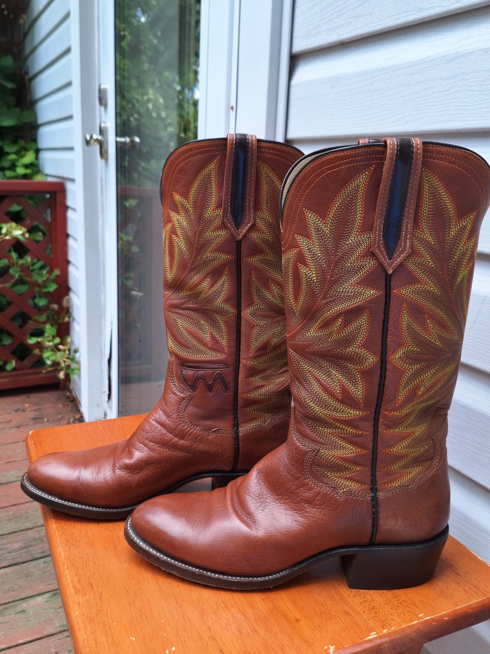 Men's Paul BOND Custom Brown Western Leather Cowboy Boots, Size 9.5D Handmade - Picture 5 of 6